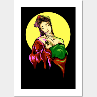 illustration of japanese geisha Posters and Art